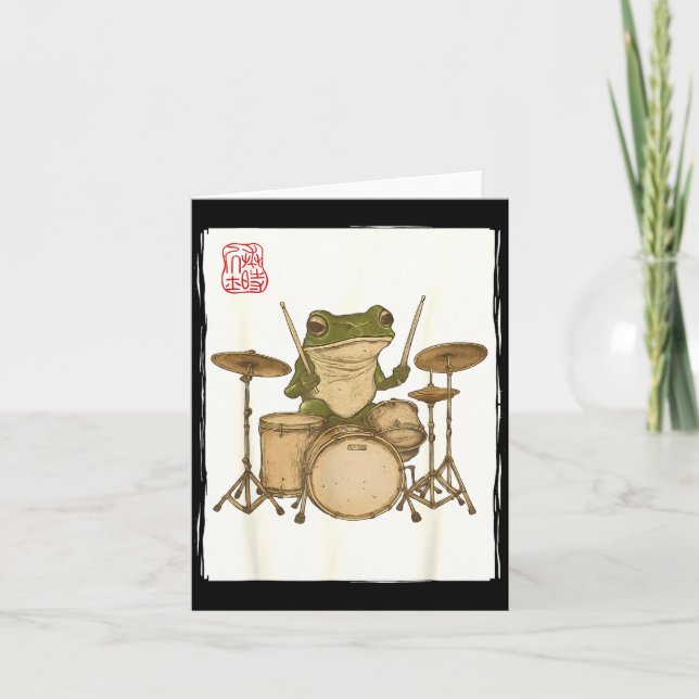 Funny Frog Drum Rock Music Kawaii Japanese  Card (Front)