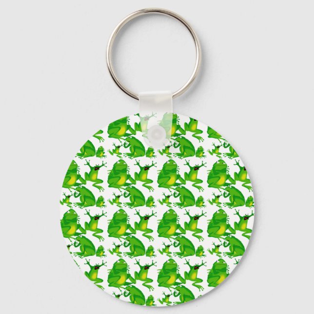 Funny Frog Emotions Mad Curious Scared Frogs Keychain (Front)