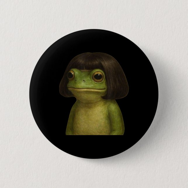 Funny Frog Girl Bob Hair Meme Art  Button (Front)