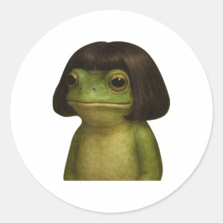 Funny Frog Girl Bob Hair Meme Art  Classic Round Sticker