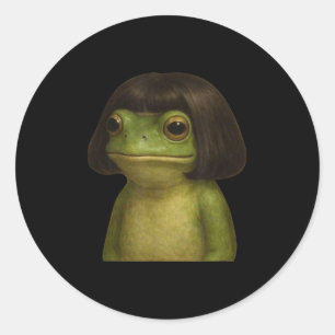 Funny Frog Girl Bob Hair Meme Art Classic Round Sticker
