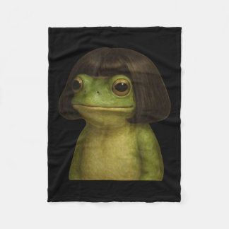 Funny Frog Girl Bob Hair Meme Art Fleece Blanket