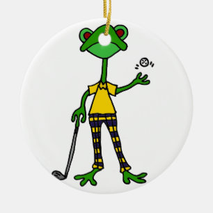 Funny Frog Golfing Art Ceramic Ornament