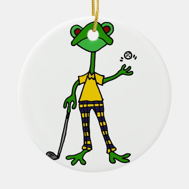 Funny Frog Golfing Art Ceramic Ornament (Front)