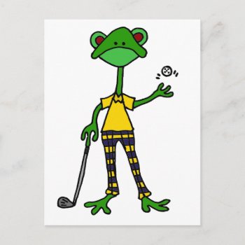 Funny Frog Golfing Art Postcard by tickleyourfunnybone at Zazzle