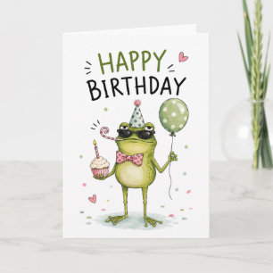 Funny Frog Happy Birthday Card   Cute Frog 