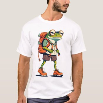 Funny Frog Hiking Cartoon T-shirt by naturesmiles at Zazzle