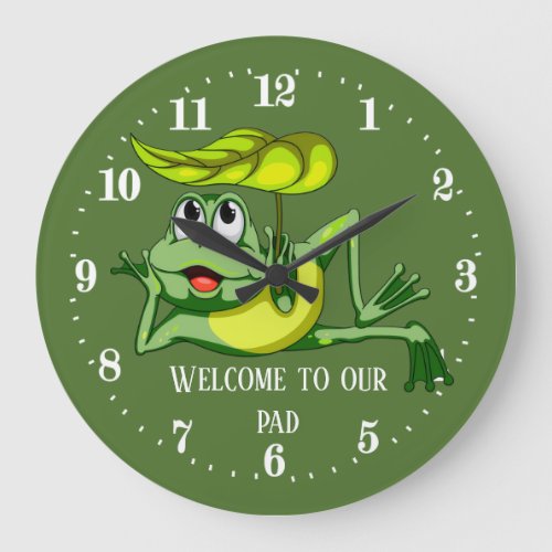 funny frog lovers pad welcome  large clock