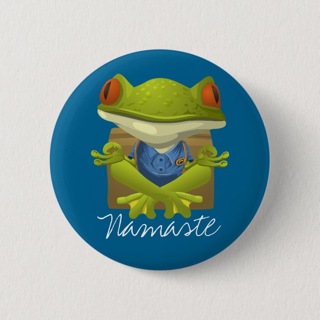 Funny Frog Meditating Cartoon Pinback Button (Front)