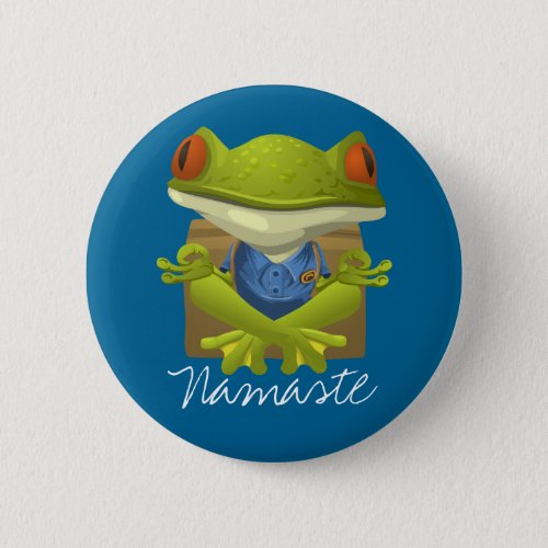 Funny Frog Meditating Cartoon Pinback Button