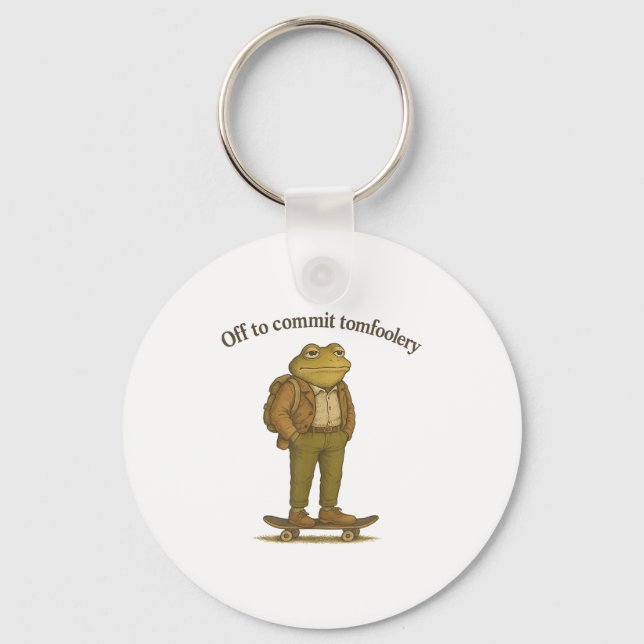 Funny Frog Meme Silly Dark Humor Off To Commit Tom Keychain (Front)