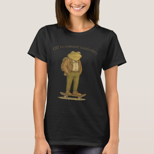 Funny Frog Meme Silly Dark Humor Off To Commit Tom T-Shirt (Front)