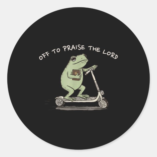 Funny Frog Off To Praise The Lord Christian Scoote Classic Round Sticker (Front)