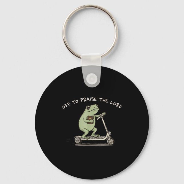 Funny Frog Off To Praise The Lord Christian Scoote Keychain (Front)
