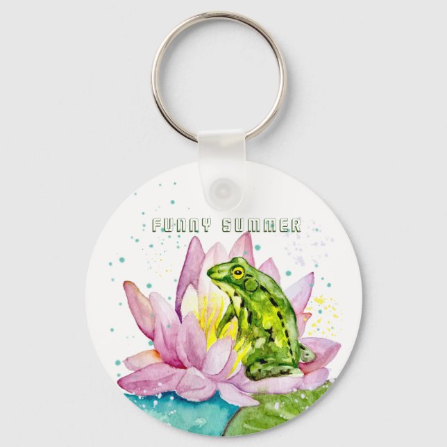 Funny frog on a lotus keychain (Front)