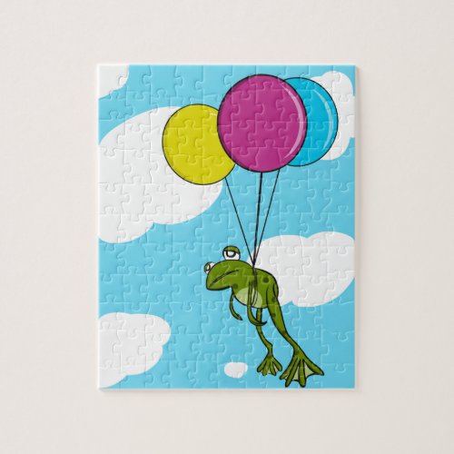 Funny Frog on Balloons Cute Cartoon Jigsaw Puzzle