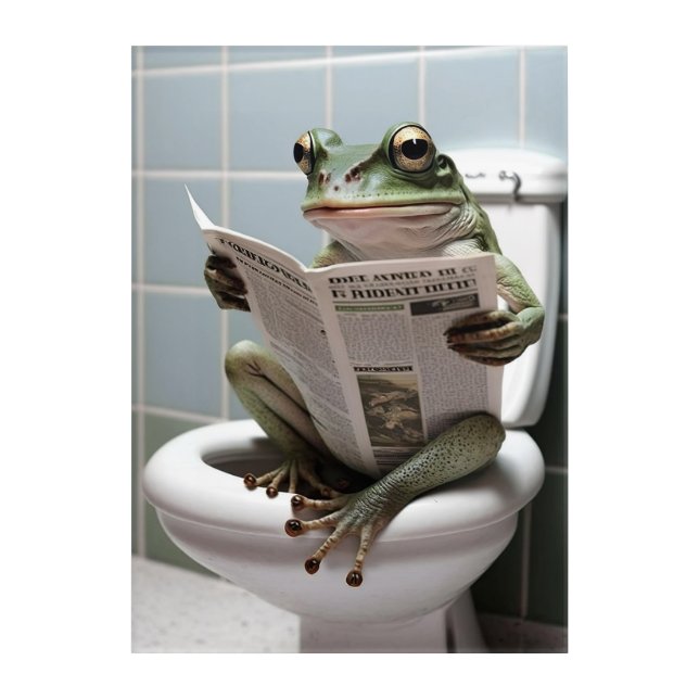 Funny Frog on Bathroom Toilet Wildlife Animals  Acrylic Print (Front)