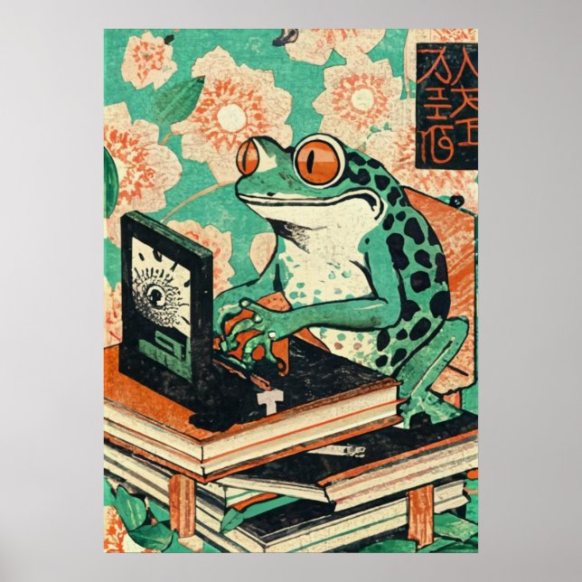 Funny Frog on Laptop | Unique Animal Lover Poster (Front)