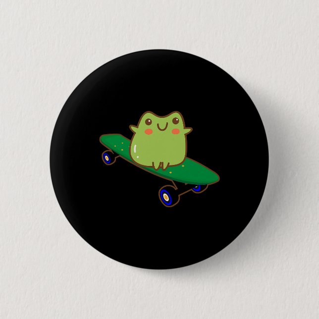 Funny Frog On Skateboard Aesthetic Cute Kawaii Ska Button (Front)