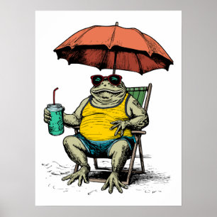 Funny Frog on the Beach Poster