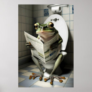 Funny Frog on Toilet Print Bathroom Humor Wall