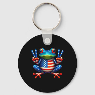Funny Frog Peace Sign 4th Of July Frog American Fl Keychain