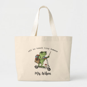 Funny Frog Personalized Teacher Gift, Custom name Large Tote Bag