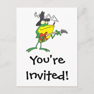 funny frog playing bass guitar froggy cartoon invitation