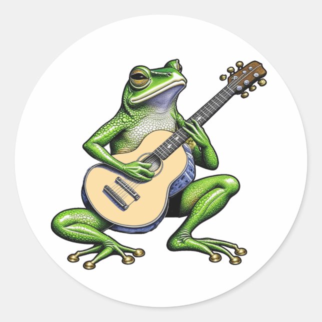 Funny Frog Playing Guitar Classic Round Sticker (Front)