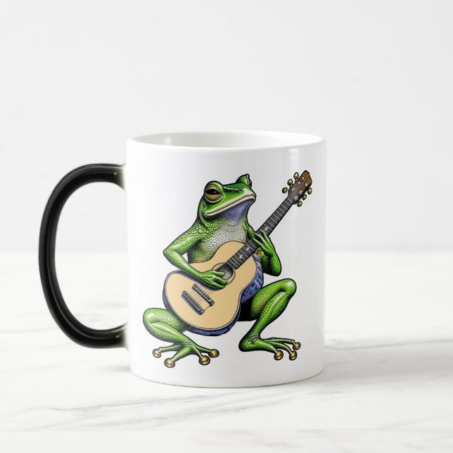 Funny Frog Playing Guitar Personalized Color Morph Mug (Left)