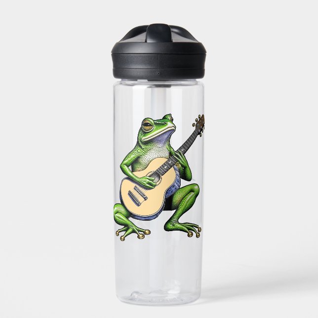 Funny Frog Playing Guitar Personalized Water Bottle (Front)