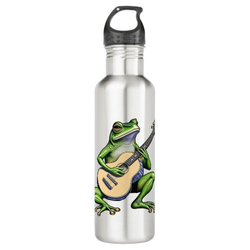 Funny Frog Playing Guitar   Stainless Steel Water Bottle