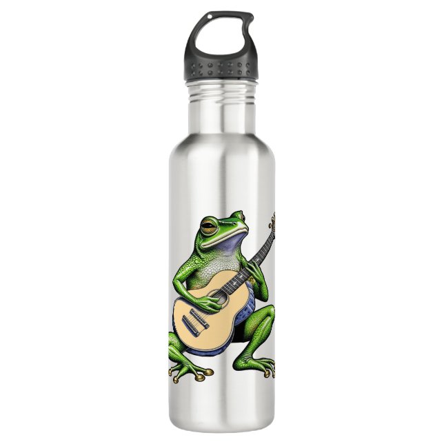 Funny Frog Playing Guitar   Stainless Steel Water Bottle (Front)