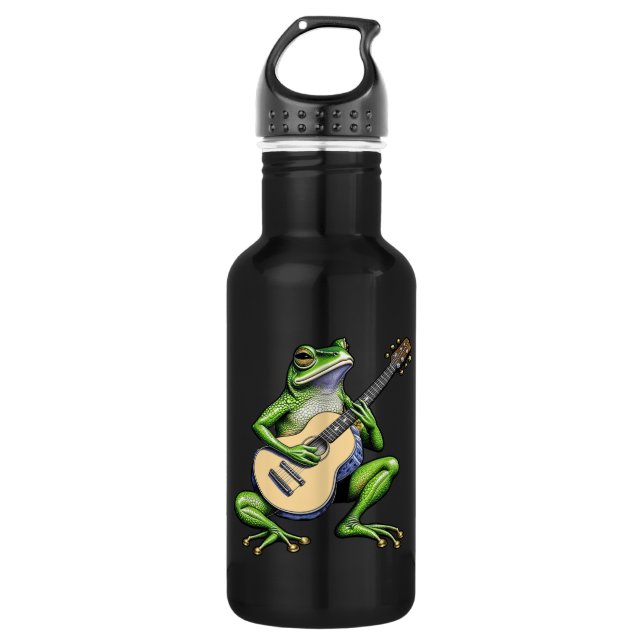 Funny Frog Playing Guitar   Stainless Steel Water Bottle (Front)