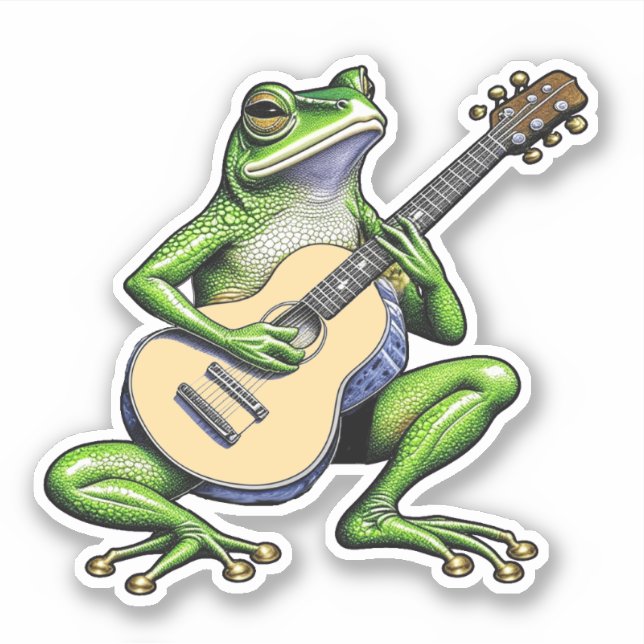 Funny Frog Playing Guitar Sticker (Front)