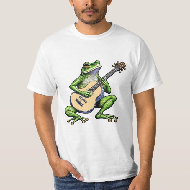 Funny Frog Playing Guitar T-Shirt (Front)
