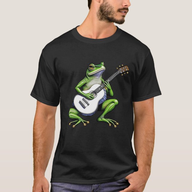 Funny Frog Playing Guitar T-Shirt (Front)