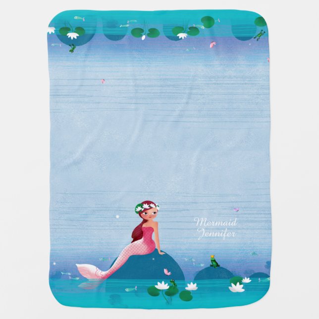 Funny Frog Prince and the Sweet Little Mermaid Receiving Blanket (Front)