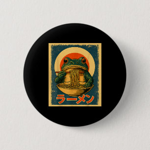 Funny Frog Ramen Kawaii Retro Japanese Rising Sun  Button