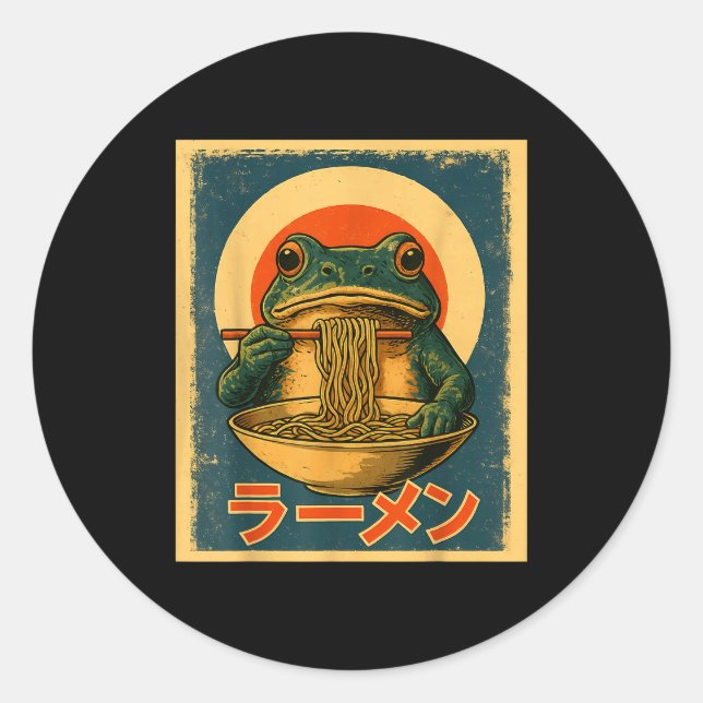 Funny Frog Ramen Kawaii Retro Japanese Rising Sun  Classic Round Sticker (Front)