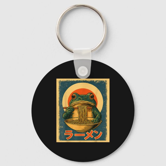Funny Frog Ramen Kawaii Retro Japanese Rising Sun  Keychain (Front)
