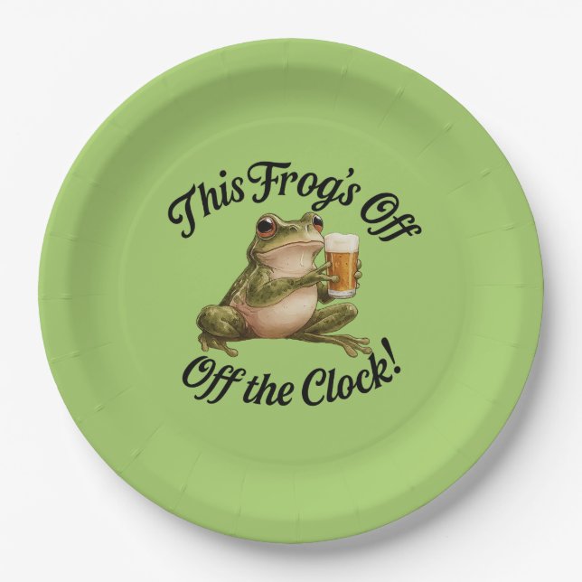 Funny Frog Retirement Party Green Design Paper Plates (Front)