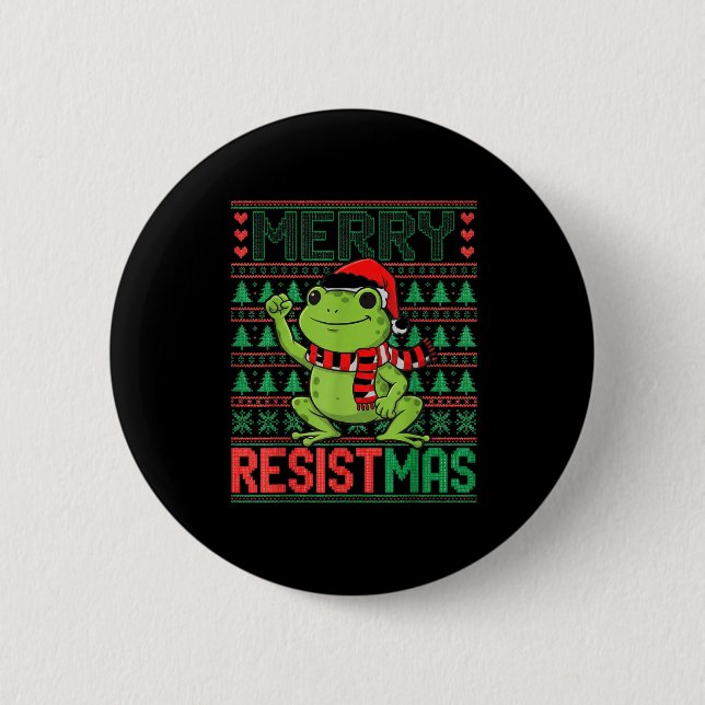 Funny Frog Retro Merry Resistmas Litical Ugly Chri Button (Front)