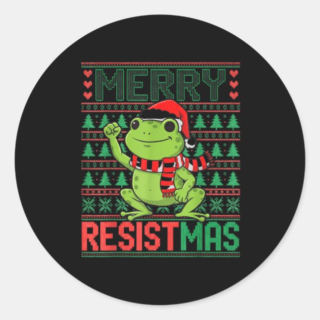 Funny Frog Retro Merry Resistmas Litical Ugly Chri Classic Round Sticker (Front)