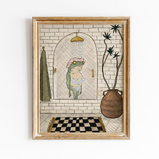 Funny Frog Shower Bathroom Poster
