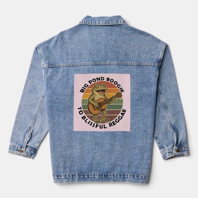 funny frog singing denim jacket (Back)