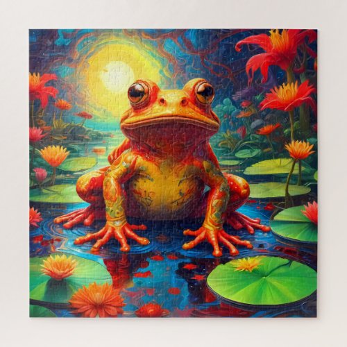 Funny Frog Sitting on a Lily Pad  Jigsaw Puzzle