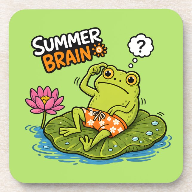 Funny Frog Summer Brain|Silly Frog Cartoon  Beverage Coaster (Front)