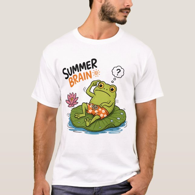Funny Frog Summer Brain|Silly Frog Cartoon  T-Shirt (Front)