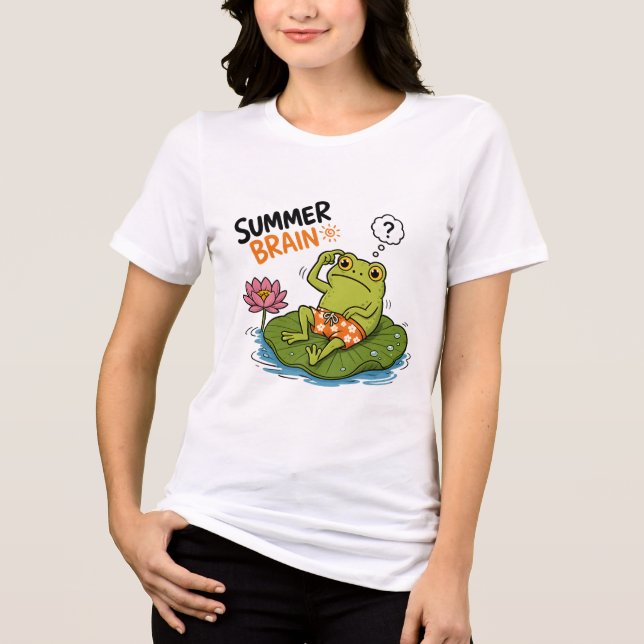 Funny Frog Summer Brain|Silly Frog Cartoon  Tri-Blend Shirt (Front)
